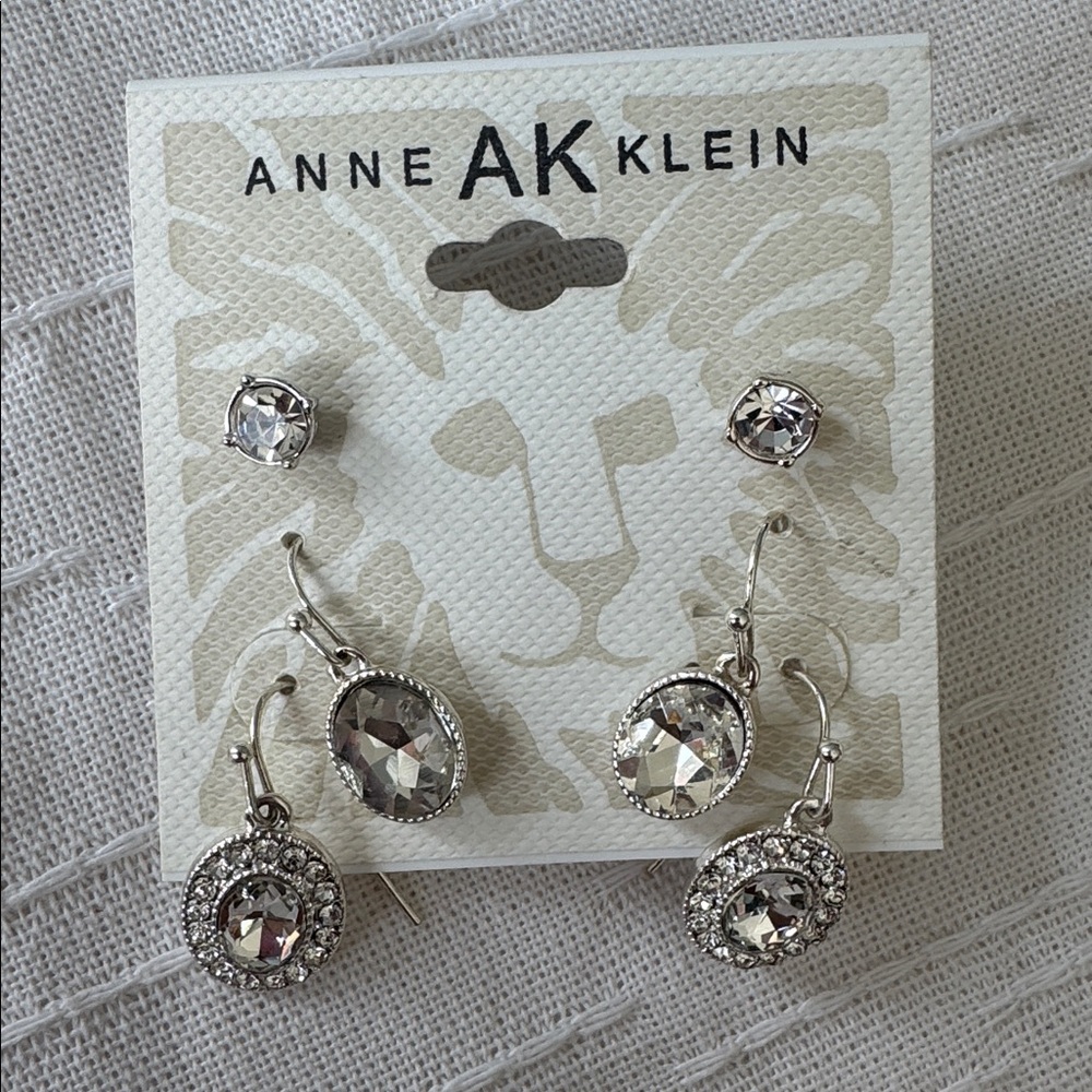 Anne Klein Silver and Crystal Earring Set